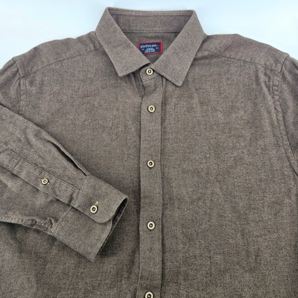 UNTUCKit Mens Large Brown Flannel Cotton Button Down Shirt Long Sleeve L